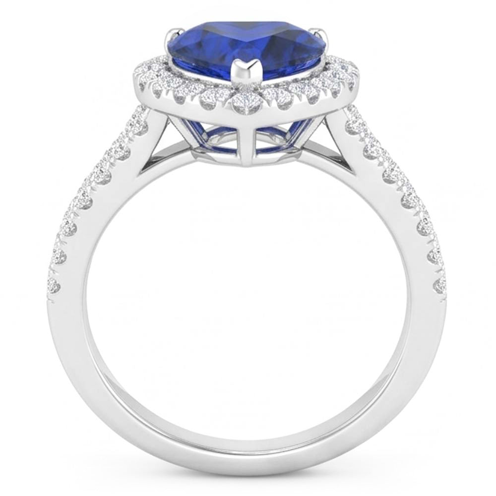 4.45 Ct Blue Heart Cut Sapphire And Natural Earth Mined Diamond Fancy Ring White Gold 14K
