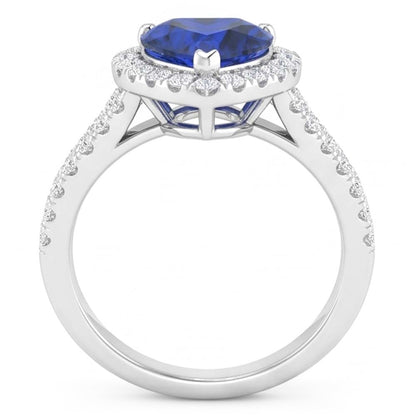 4.45 Ct Blue Heart Cut Sapphire And Natural Earth Mined Diamond Fancy Ring White Gold 14K