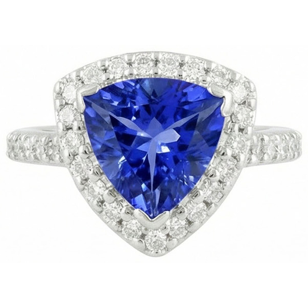 4.45 Ct. Trillion Sri Lankan Sapphire Natural Earth Mined Diamond Ring Solitaire Accents
