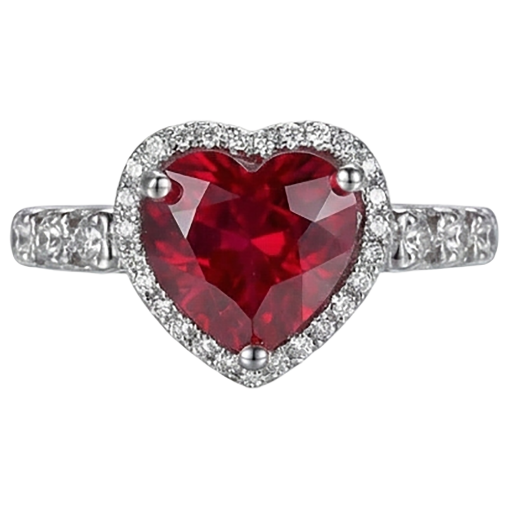 4.5 Carats Red Heart Cut Ruby And Natural Earth Mined Diamond Ring White Gold Jewelry