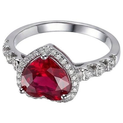 4.5 Carats Red Heart Cut Ruby And Natural Earth Mined Diamond Ring White Gold Jewelry