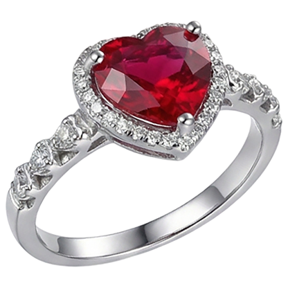 4.5 Carats Red Heart Cut Ruby And Natural Earth Mined Diamond Ring White Gold Jewelry