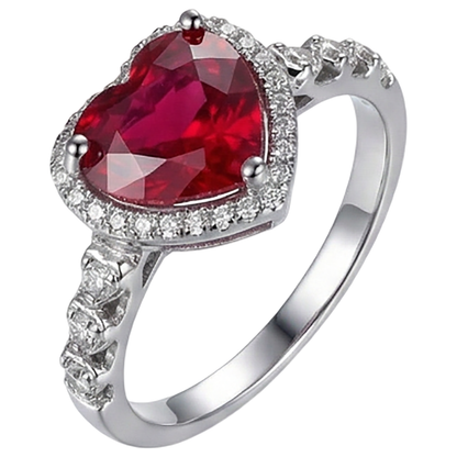 4.5 Carats Red Heart Cut Ruby And Natural Earth Mined Diamond Ring White Gold Jewelry