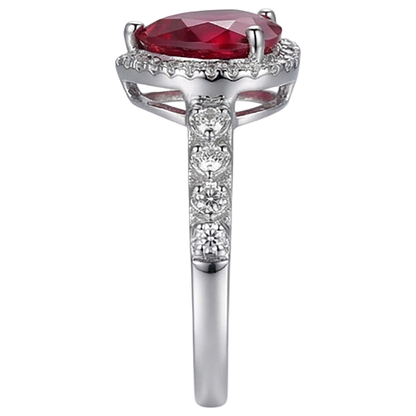 4.5 Carats Red Heart Cut Ruby And Natural Earth Mined Diamond Ring White Gold Jewelry