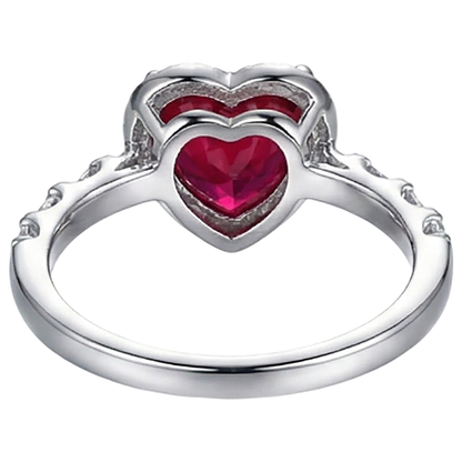 4.5 Carats Red Heart Cut Ruby And Natural Earth Mined Diamond Ring White Gold Jewelry