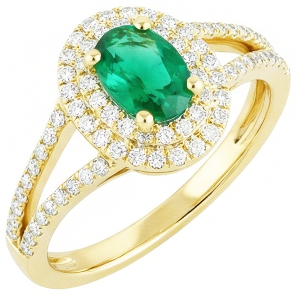 4.5 Ct Oval Cut Green Emerald GIA With Natural Earth Mined Diamond Ring