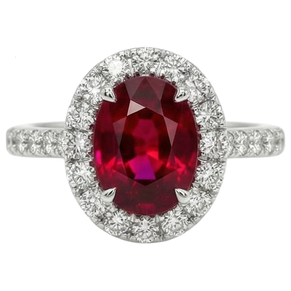4.5 Ct Oval Cut Ruby And Natural Earth Mined Diamond Ring White Gold Lady Jewelry