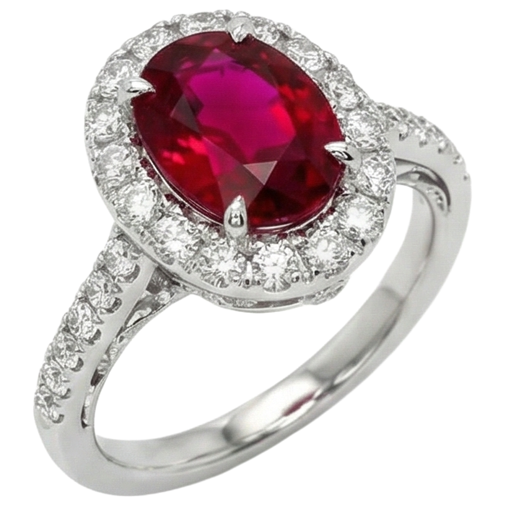 4.5 Ct Oval Cut Ruby And Natural Earth Mined Diamond Ring White Gold Lady Jewelry