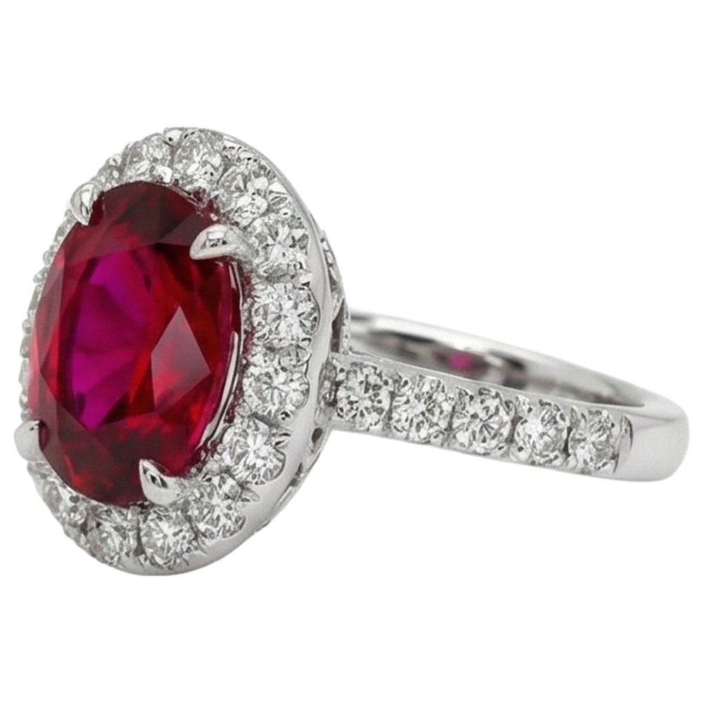 4.5 Ct Oval Cut Ruby And Natural Earth Mined Diamond Ring White Gold Lady Jewelry