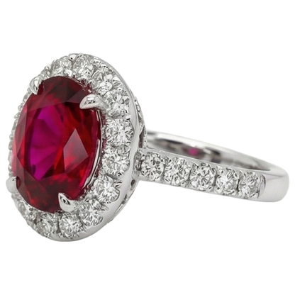 4.5 Ct Oval Cut Ruby And Natural Earth Mined Diamond Ring White Gold Lady Jewelry