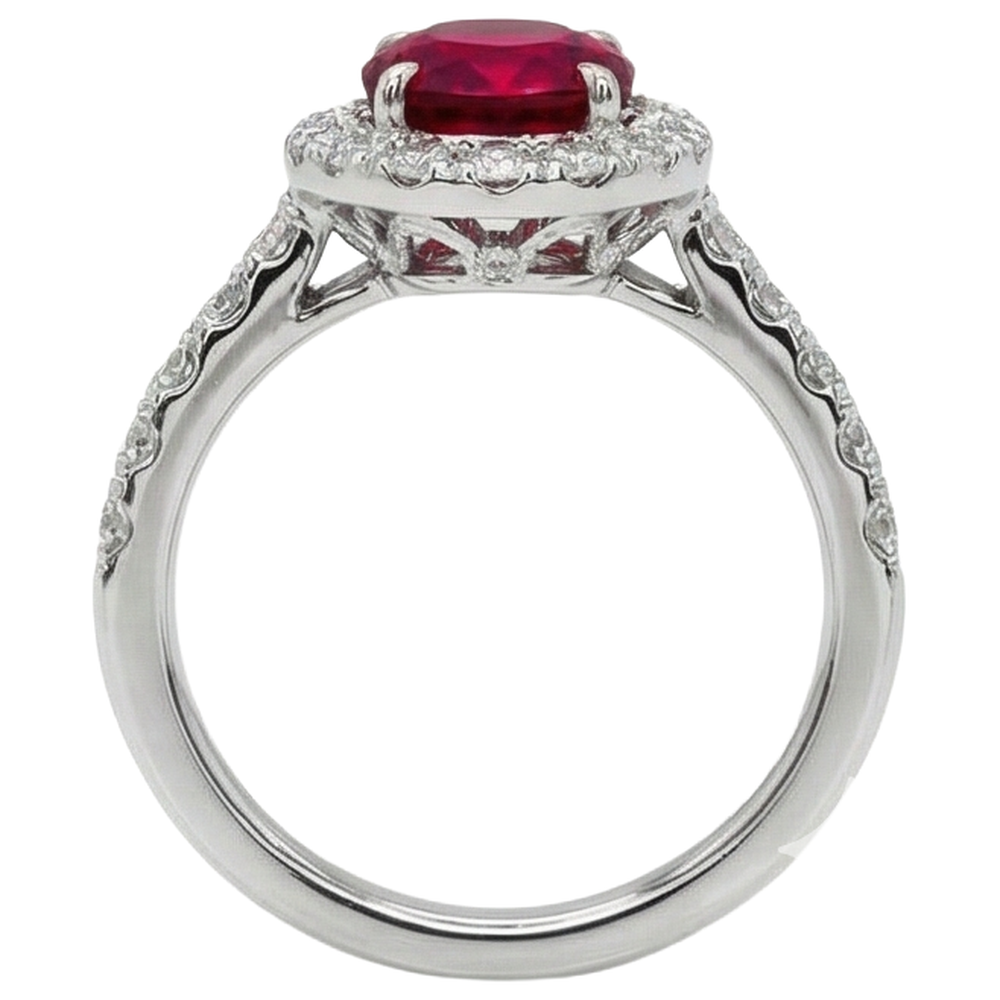 4.5 Ct Oval Cut Ruby And Natural Earth Mined Diamond Ring White Gold Lady Jewelry