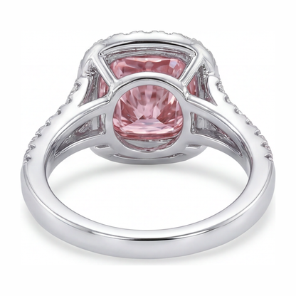 4.5 Carat Cushion Pink Lab Grown Diamond and White Diamond Halo Ring 14K White Gold