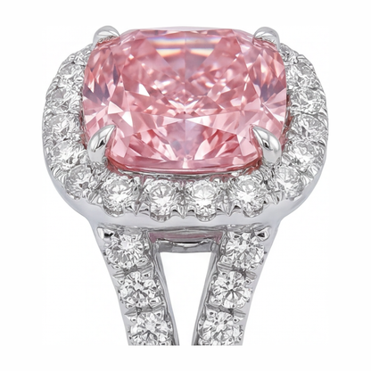 4.5 Carat Cushion Pink Lab Grown Diamond and White Diamond Halo Ring 14K White Gold
