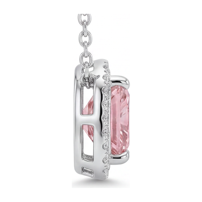 4.5 Carat Radiant Pink Lab Grown Diamond and White Diamond Halo Pendant 14K White Gold