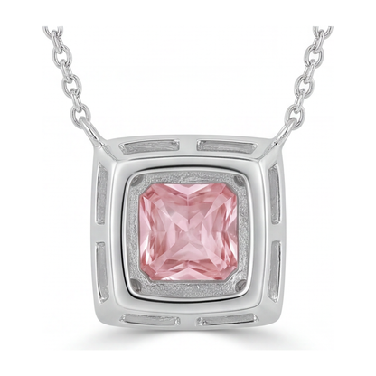 4.5 Carat Radiant Pink Lab Grown Diamond and White Diamond Halo Pendant 14K White Gold