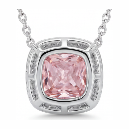 4.5 Carat Radiant Pink Lab Grown Diamond and White Diamond Halo Pendant 14K White Gold