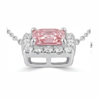 4.5 Carat Radiant Pink Lab Grown Diamond and White Diamond Halo Pendant 14K White Gold
