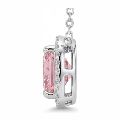4.5 Carat Radiant Pink Lab Grown Diamond and White Diamond Halo Pendant 14K White Gold