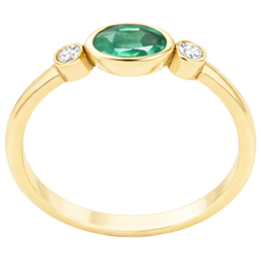 4.50 Carats Bezel Set Green Emerald GIA & Natural Earth Mined Diamond Wedding Ring 3 Stone