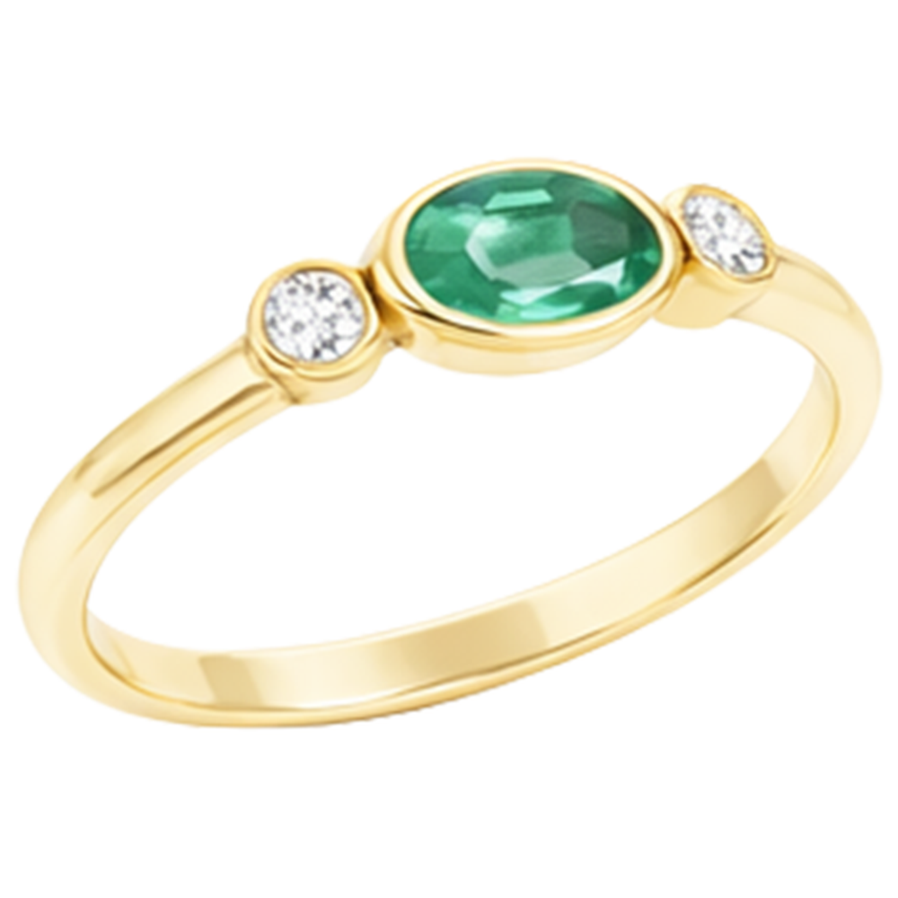 4.50 Carats Bezel Set Green Emerald GIA & Natural Earth Mined Diamond Wedding Ring 3 Stone
