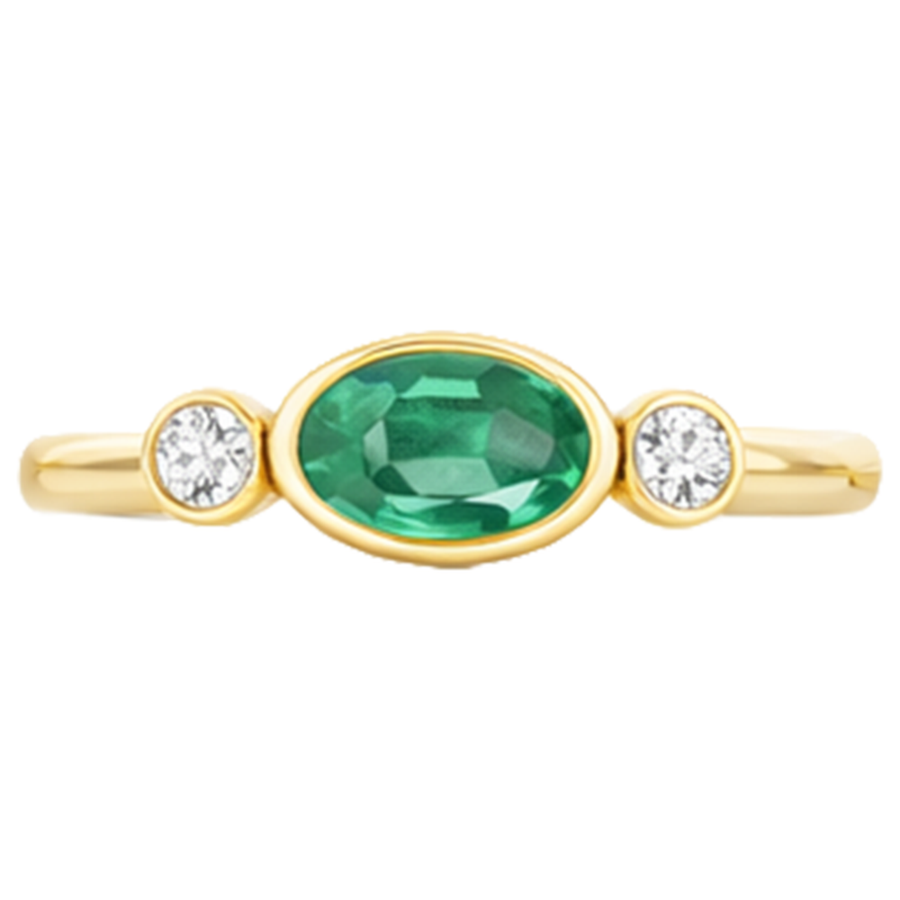 4.50 Carats Bezel Set Green Emerald GIA & Natural Earth Mined Diamond Wedding Ring 3 Stone