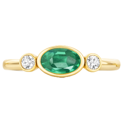 4.50 Carats Bezel Set Green Emerald GIA & Natural Earth Mined Diamond Wedding Ring 3 Stone