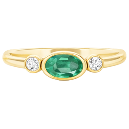 4.50 Carats Bezel Set Green Emerald GIA & Natural Earth Mined Diamond Wedding Ring 3 Stone