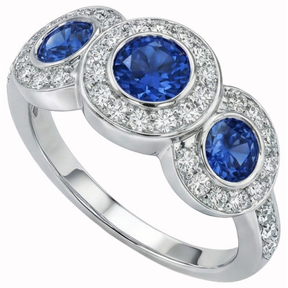 4.50 Carats Ceylon Sapphire Natural Earth Mined Diamonds White Gold 3 Stone Style Ring