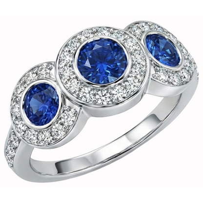 4.50 Carats Ceylon Sapphire Natural Earth Mined Diamonds White Gold 3 Stone Style Ring