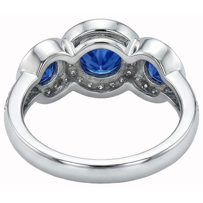 4.50 Carats Ceylon Sapphire Natural Earth Mined Diamonds White Gold 3 Stone Style Ring
