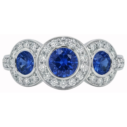4.50 Carats Ceylon Sapphire Natural Earth Mined Diamonds White Gold 3 Stone Style Ring
