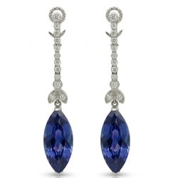 4.50 Carats Marquise Sapphire IGI CERTIFIED Diamond Dangle Earrings White Gold 14K