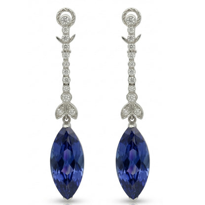4.50 Carats Marquise Sapphire IGI CERTIFIED Diamond Dangle Earrings White Gold 14K