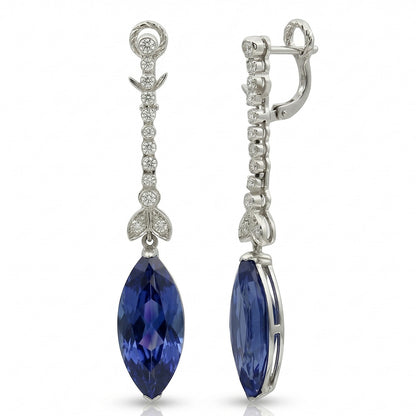 4.50 Carats Marquise Sapphire IGI CERTIFIED Diamond Dangle Earrings White Gold 14K