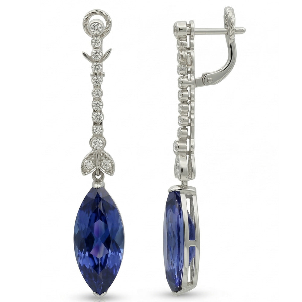 4.50 Carats Marquise Sapphire IGI CERTIFIED Diamond Dangle Earrings White Gold 14K