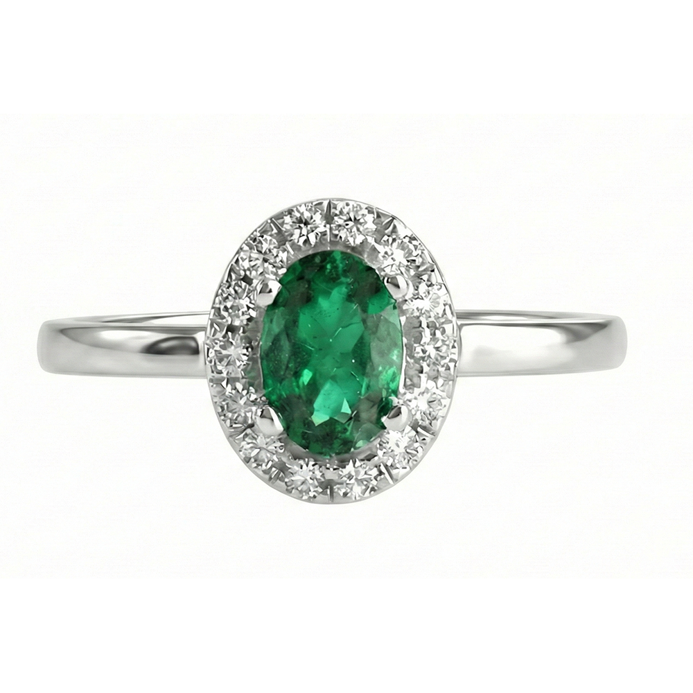 4.50 Carats Oval Green Emerald GIA Gemstone And Natural Earth Mined Diamond Ring White Gold 14K
