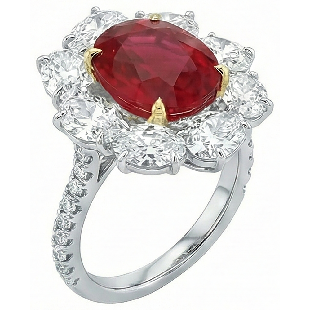 4.50 Carats Red Ruby With Natural Earth Mined Diamonds Ring Flower Style Jewelry New
