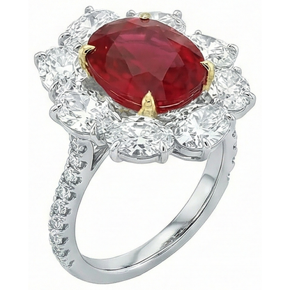 4.50 Carats Red Ruby With Natural Earth Mined Diamonds Ring Flower Style Jewelry New