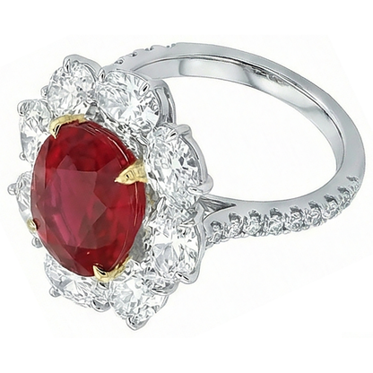 4.50 Carats Red Ruby With Natural Earth Mined Diamonds Ring Flower Style Jewelry New