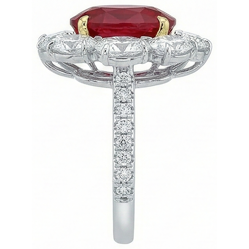 4.50 Carats Red Ruby With Natural Earth Mined Diamonds Ring Flower Style Jewelry New