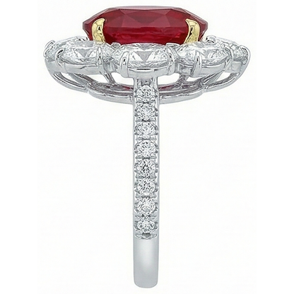 4.50 Carats Red Ruby With Natural Earth Mined Diamonds Ring Flower Style Jewelry New