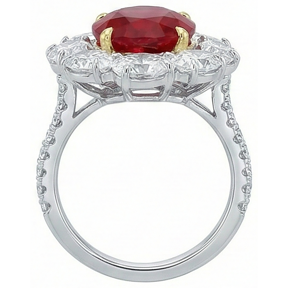 4.50 Carats Red Ruby With Natural Earth Mined Diamonds Ring Flower Style Jewelry New