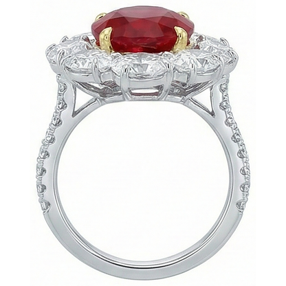 4.50 Carats Red Ruby With Natural Earth Mined Diamonds Ring Flower Style Jewelry New