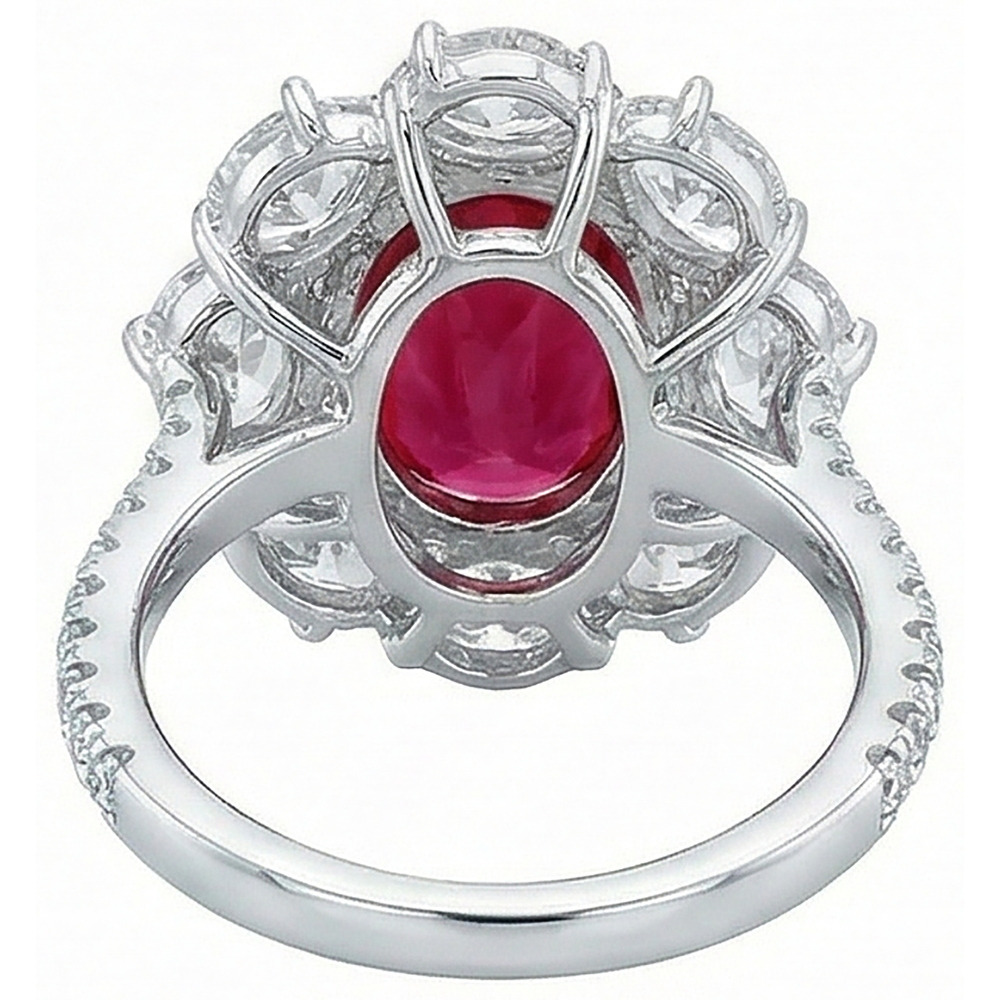 4.50 Carats Red Ruby With Natural Earth Mined Diamonds Ring Flower Style Jewelry New