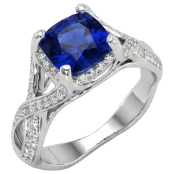 4.50 Carats Sri Lankan Sapphire With Natural Earth Mined Diamonds Ring White Gold 14K