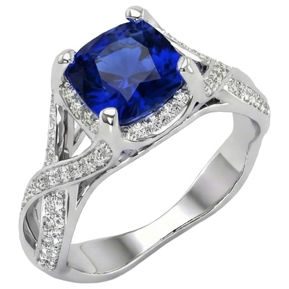 4.50 Carats Sri Lankan Sapphire With Natural Earth Mined Diamonds Ring White Gold 14K