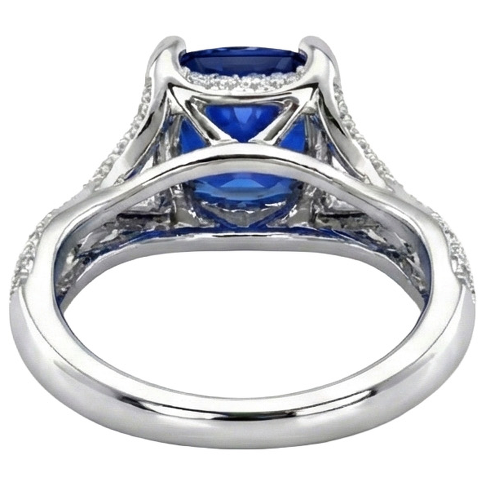 4.50 Carats Sri Lankan Sapphire With Natural Earth Mined Diamonds Ring White Gold 14K
