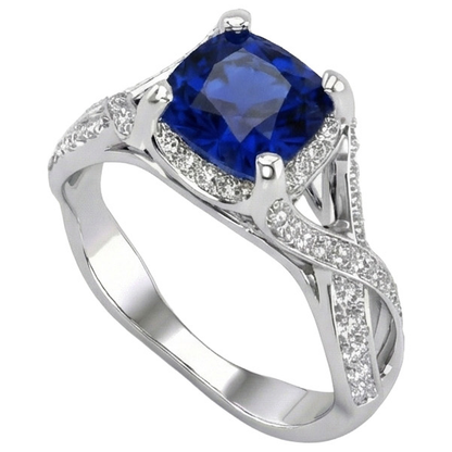 4.50 Carats Sri Lankan Sapphire With Natural Earth Mined Diamonds Ring White Gold 14K