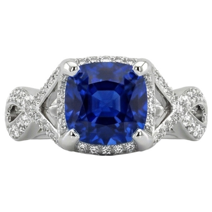 4.50 Carats Sri Lankan Sapphire With Natural Earth Mined Diamonds Ring White Gold 14K