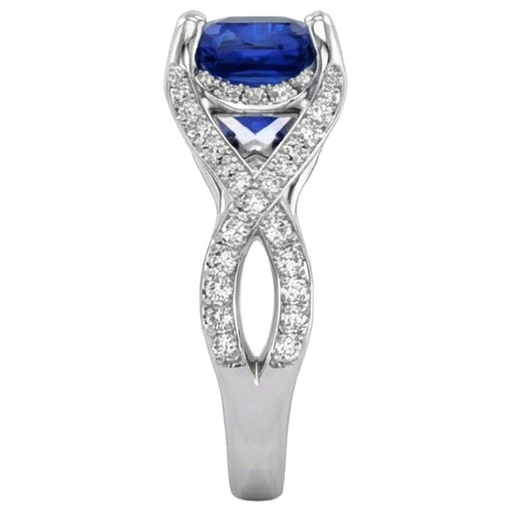 4.50 Carats Sri Lankan Sapphire With Natural Earth Mined Diamonds Ring White Gold 14K